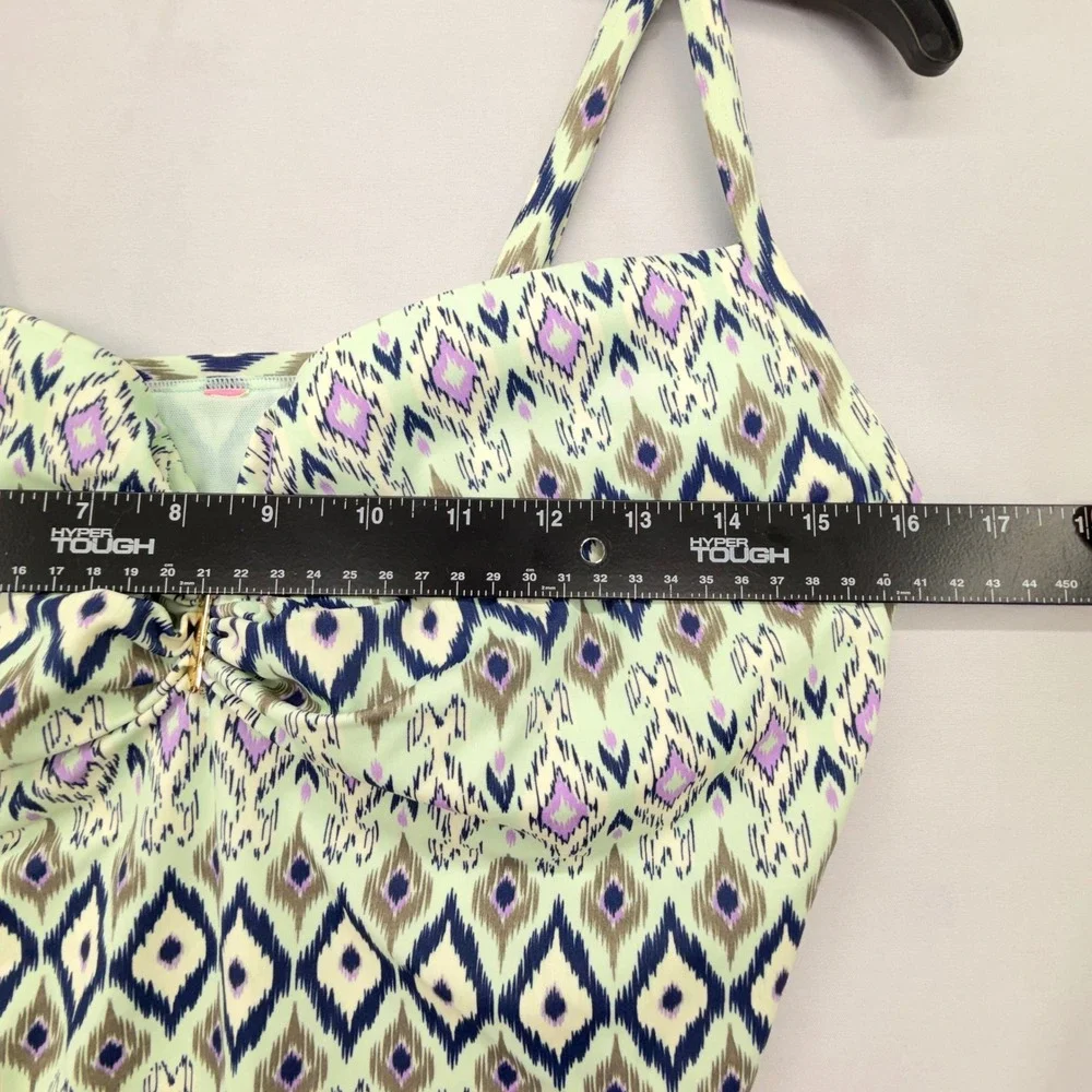 Victorias Secret Tankini Swim Top Mint Purple Ikat Diamond Underwire Gold Logo